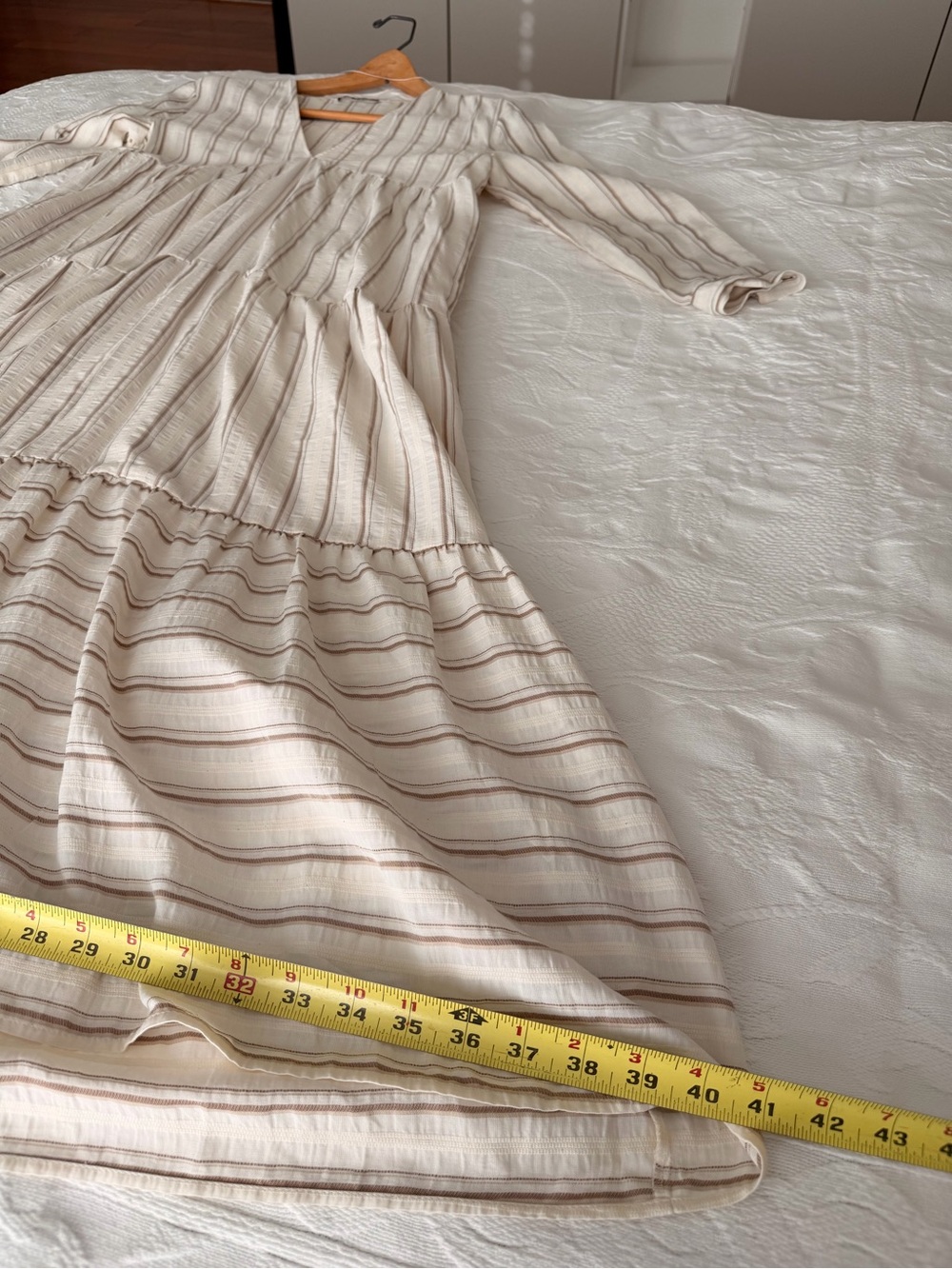 Zara Maxi Dress XS Beige Stripe Cotton Viscose Summer Resort Dress Long Sleeved - Picture 11 of 11
